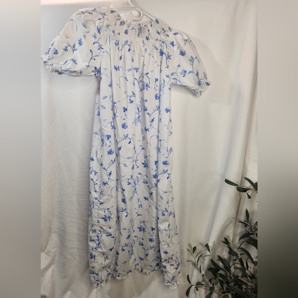 HILL HOUSE THE NAP DRESS BLUE BOTANICAL SIZE XS